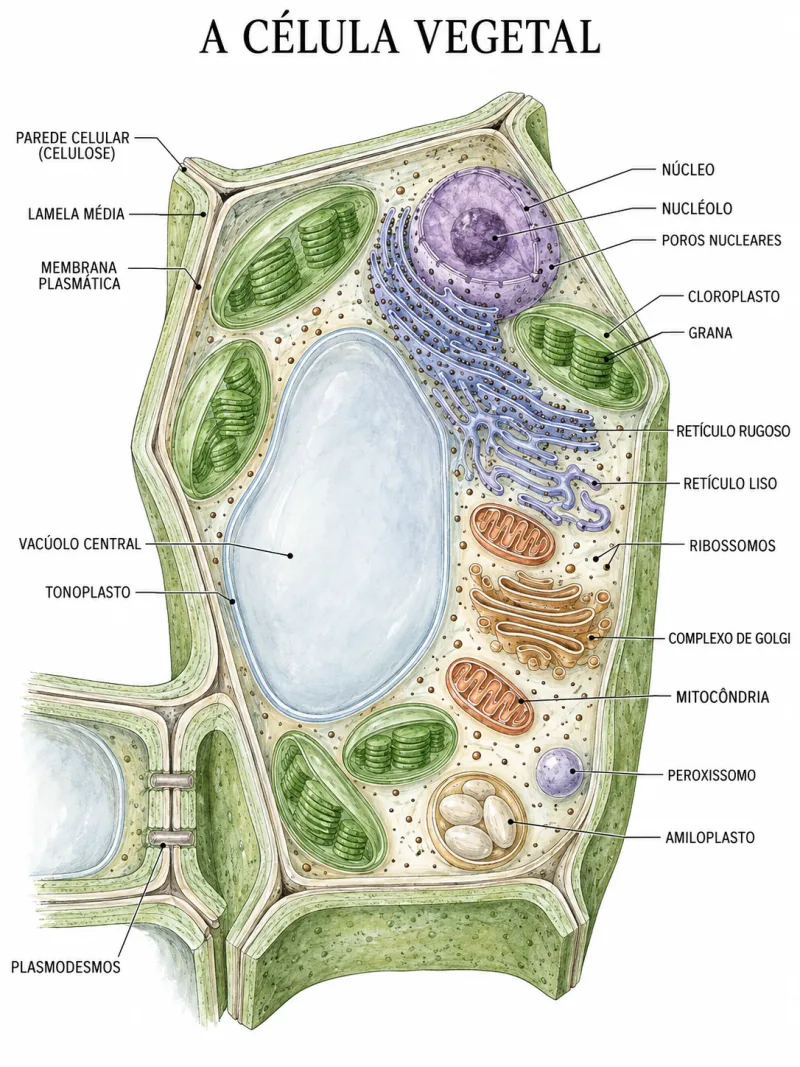Página 008 do Atlas: prancha da célula vegetal com callouts numerados.